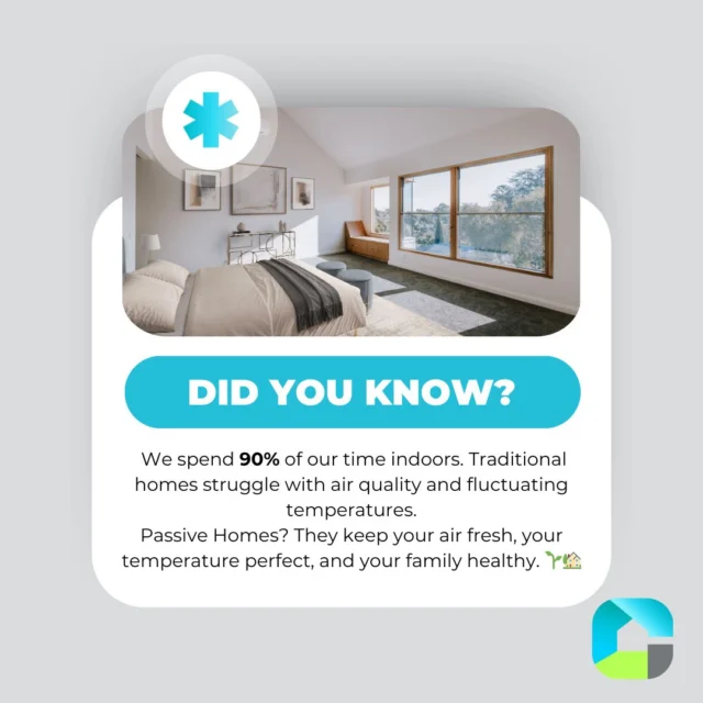 𝗗𝗶𝗱 𝘆𝗼𝘂 𝗸𝗻𝗼𝘄 𝘄𝗲 𝘀𝗽𝗲𝗻𝗱 𝟵𝟬% 𝗼𝗳 𝗼𝘂𝗿 𝘁𝗶𝗺𝗲 𝗶𝗻𝗱𝗼𝗼𝗿𝘀? 🏡🌱 

Breathing in air and soaking in the atmosphere. But in traditional homes, poor air quality and fluctuating temperatures can make that experience less than ideal. 

Passive houses are built to improve your quality of life by creating a healthy, comfortable living environment for you and your family. 

✅ We install advanced ventilation systems that constantly bring in fresh, filtered air while removing stale air and pollutants. 

This means better air quality, fewer allergies, and improved respiratory health for your home’s occupants. It’s more than just a home—it’s an investment in your well-being and the future of your family. 🌱💚 

🔗 Visit us at 𝗰𝗼𝘆𝘀𝗰𝗼𝗻𝘀𝘁𝗿𝘂𝗰𝘁𝗶𝗼𝗻𝘀.𝗰𝗼𝗺.𝗮𝘂 

#PassiveHouse #HealthyLiving #SustainableBuilding #EnergyEfficient #IndoorAirQuality #WellbeingFirst #GreenLiving #FutureProofHomes